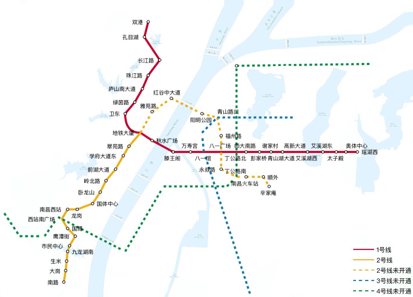 南昌捷運線網運營圖（截至2018年8月）
