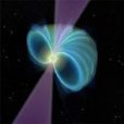 脈衝星(有10^7—10^14T強磁場的快速自轉中子星)